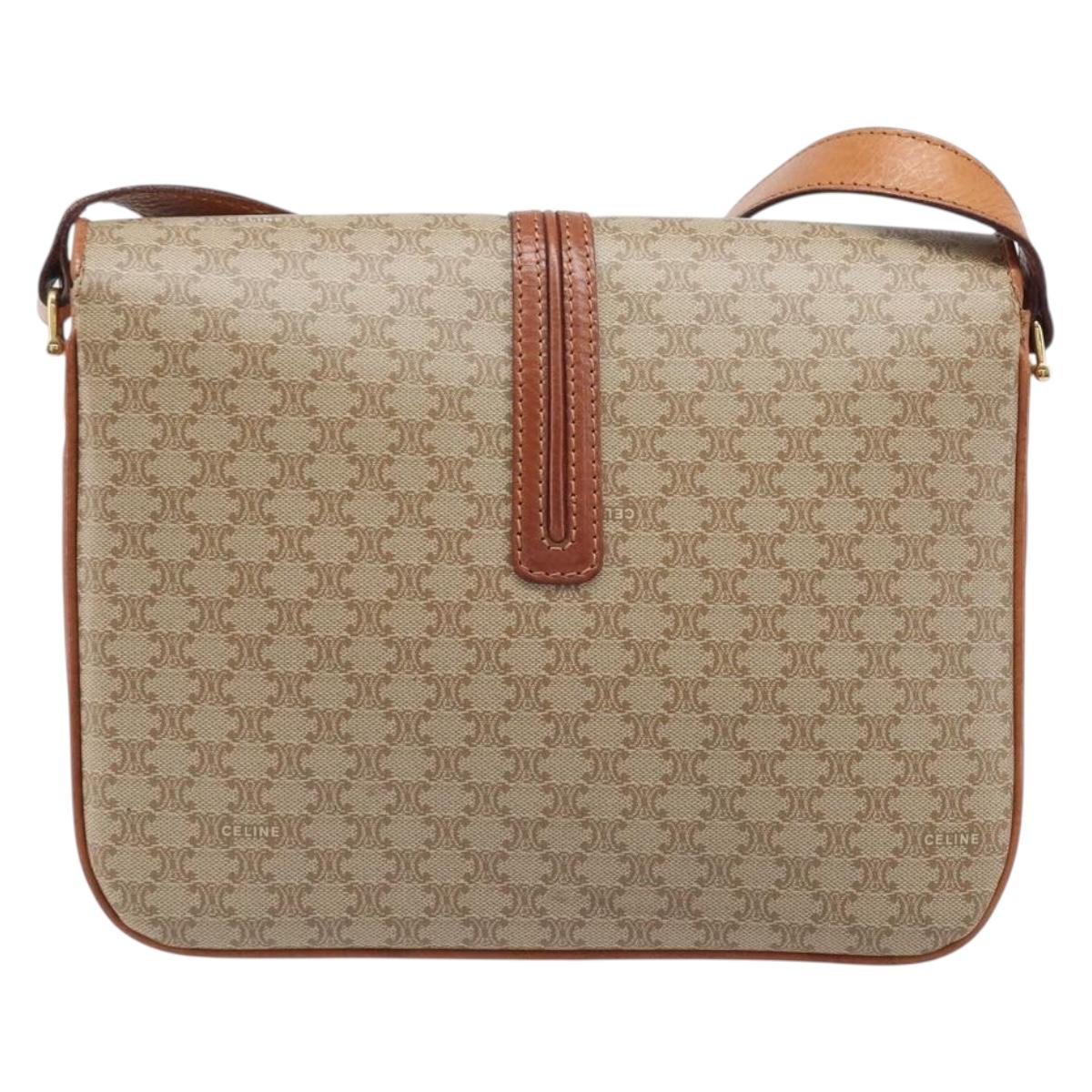 CELINE Macadam Canvas Shoulder Bag PVC Beige Gold Auth 201484A