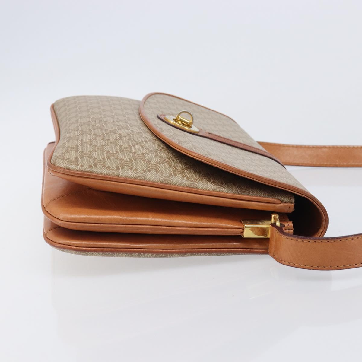 CELINE Macadam Canvas Shoulder Bag PVC Beige Gold Auth 201484A