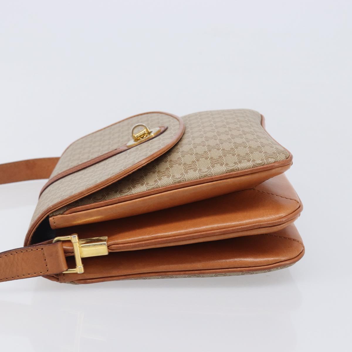 CELINE Macadam Canvas Shoulder Bag PVC Beige Gold Auth 201484A