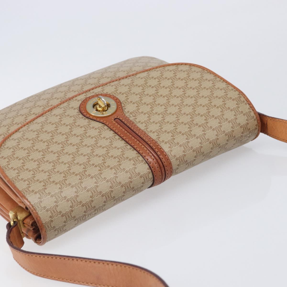 CELINE Macadam Canvas Shoulder Bag PVC Beige Gold Auth 201484A