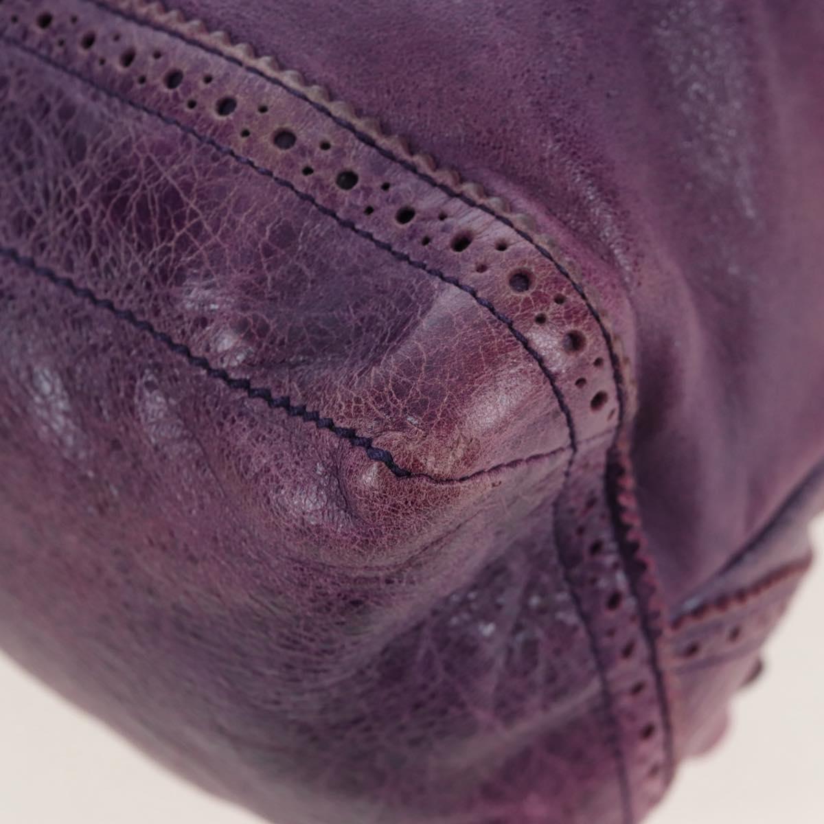 BALENCIAGA Covered Giant Day Hand Bag Leather Purple Silver 204527 Auth 201485V