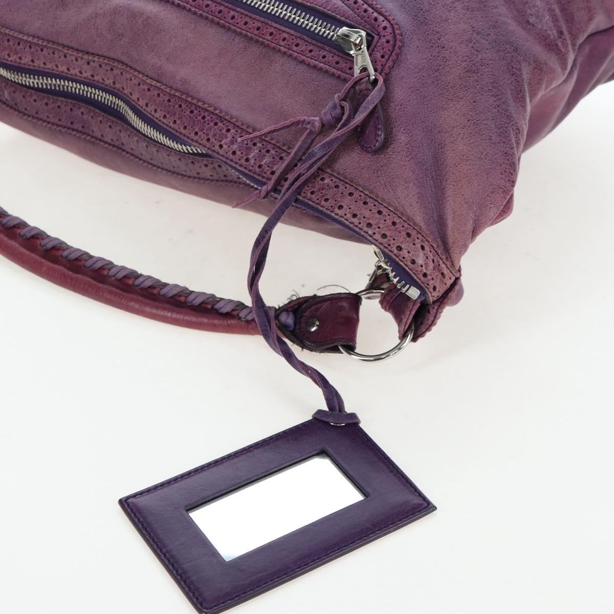 BALENCIAGA Covered Giant Day Hand Bag Leather Purple Silver 204527 Auth 201485V