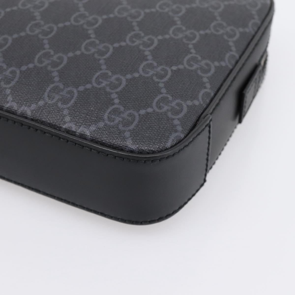 GUCCI GG Supreme Clutch Bag PVC Black Silver 495562 Auth 201486V