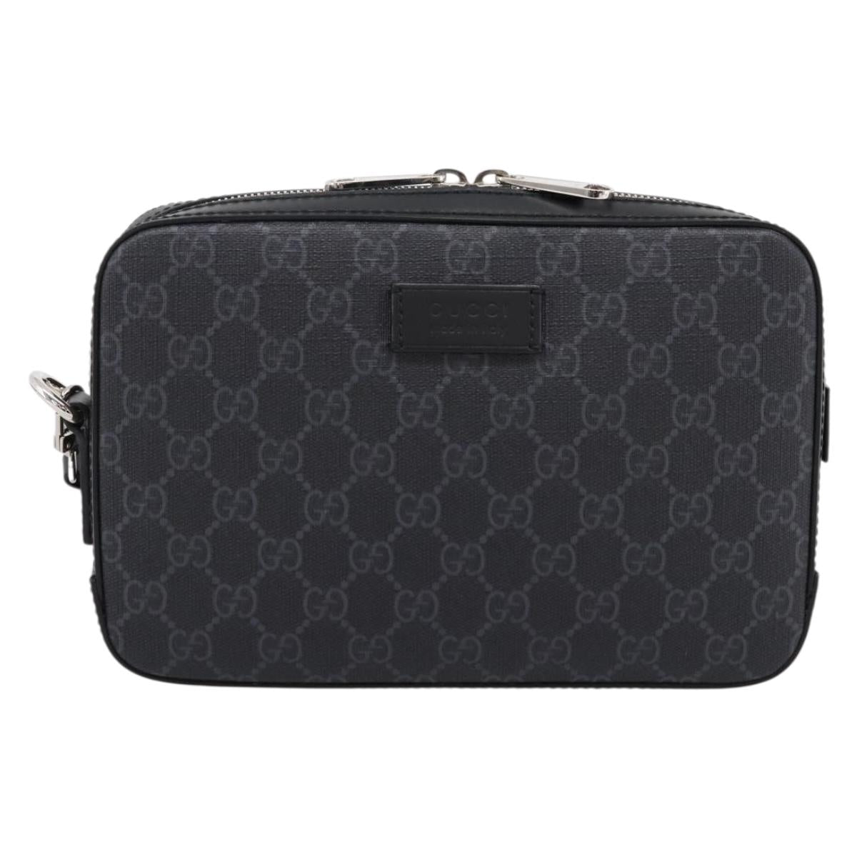 GUCCI GG Supreme Clutch Bag PVC Black Silver 495562 Auth 201486V