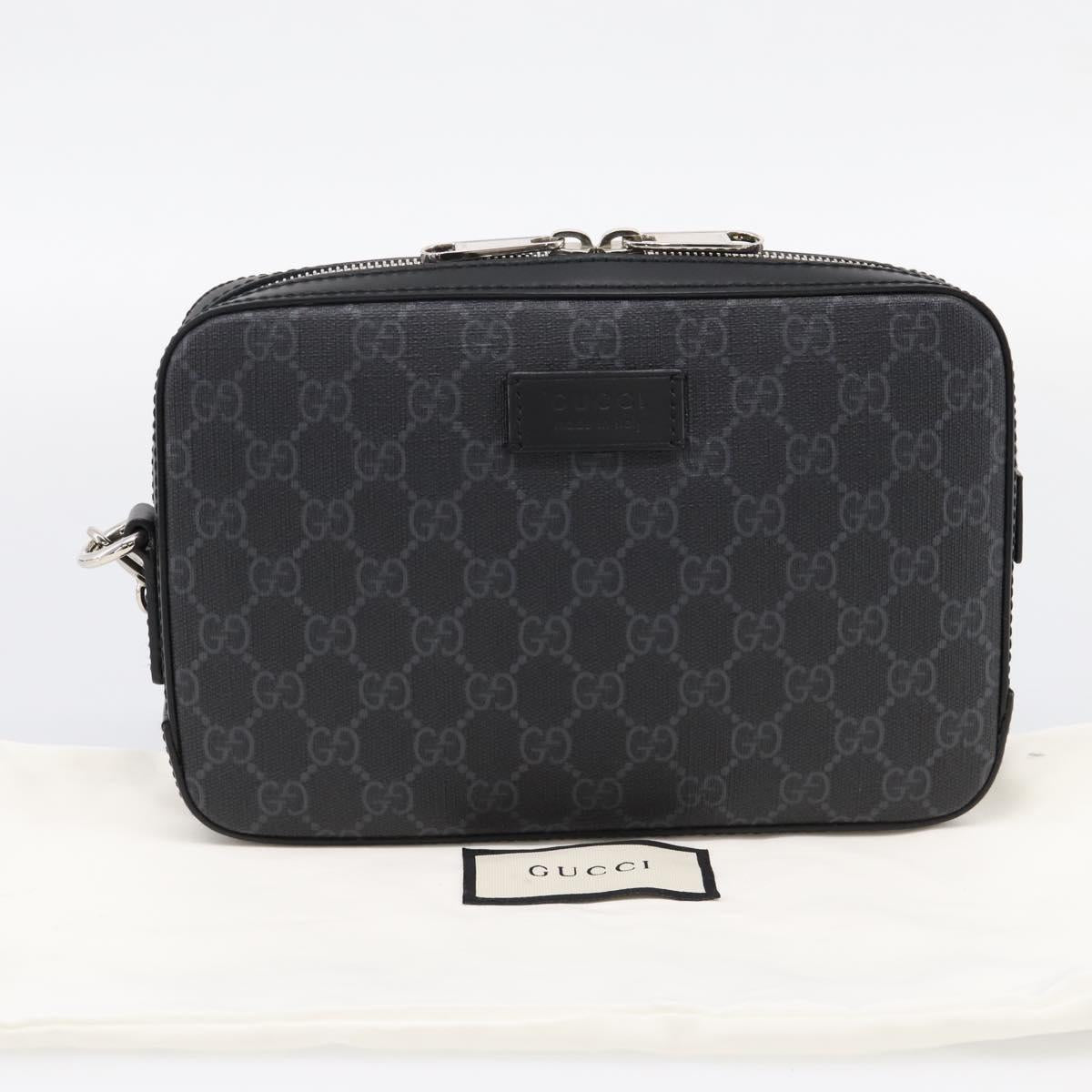 GUCCI GG Supreme Clutch Bag PVC Black Silver 495562 Auth 201486V