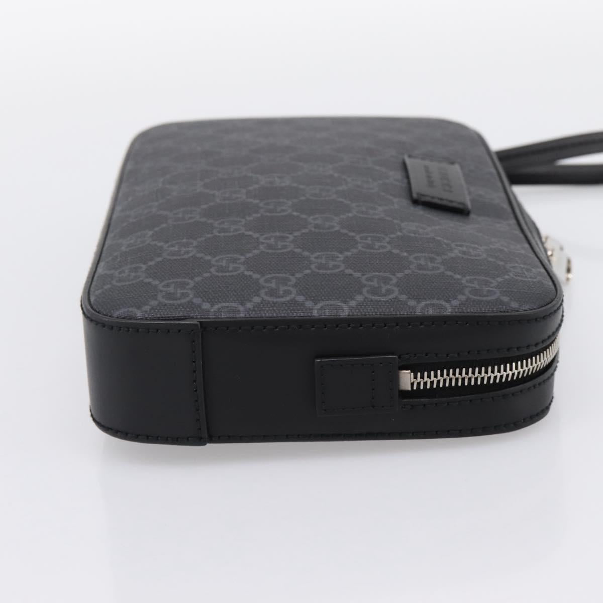 GUCCI GG Supreme Clutch Bag PVC Black Silver 495562 Auth 201486V