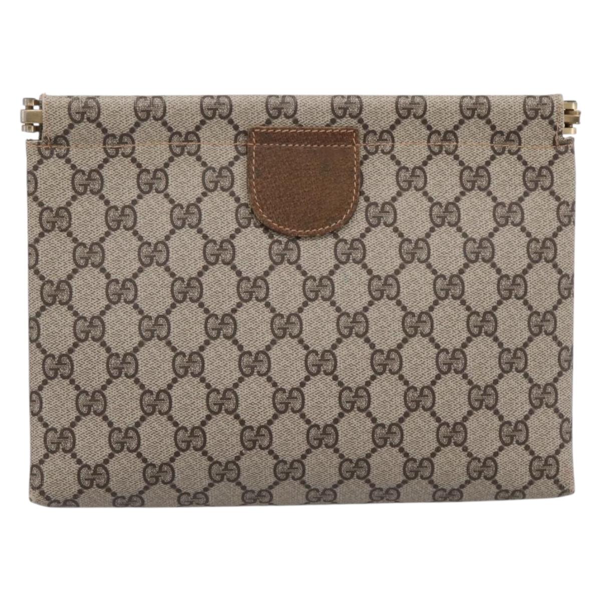 GUCCI GG Supreme Clutch Bag PVC Beige Gold 67 039 5229 Auth 201488