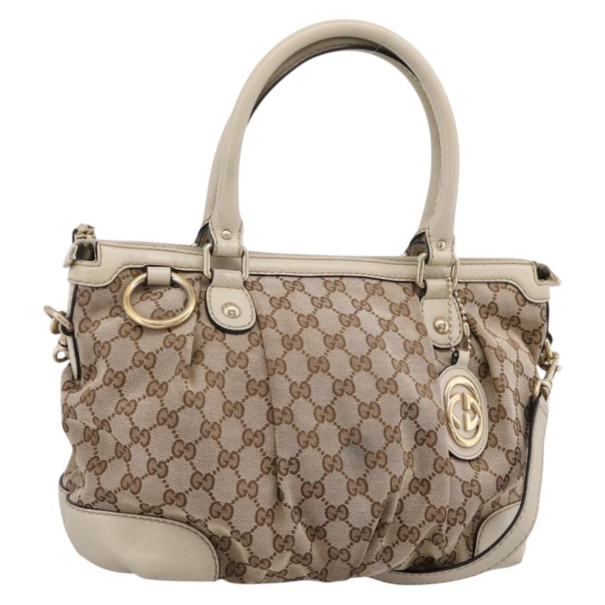 GUCCI GG Canvas Sukey Hand Bag 2way Beige Gold 247902 Auth 201493