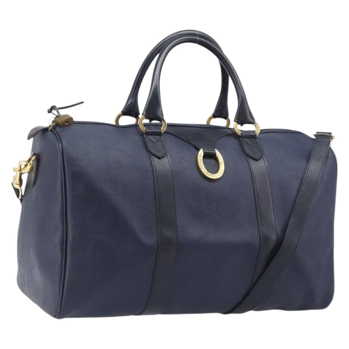 Christian Dior Trotter Canvas Boston Bag PVC 2way Navy Gold Auth 201496V