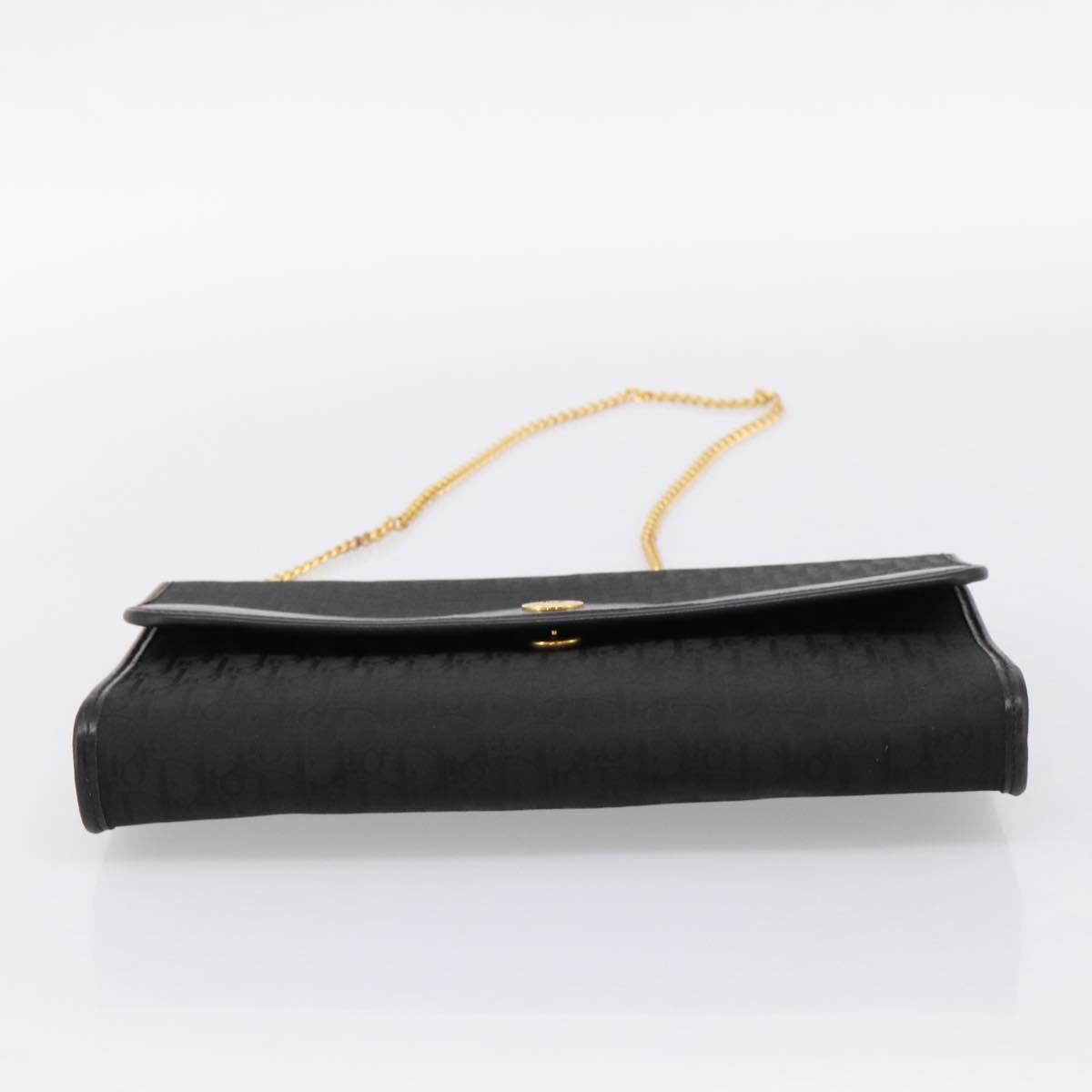 Christian Dior Trotter Canvas Chain Shoulder Bag Black Gold Auth 201497