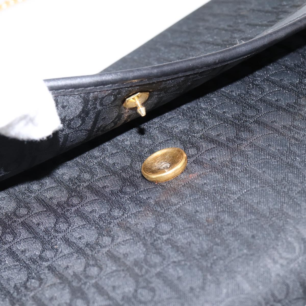 Christian Dior Trotter Canvas Chain Shoulder Bag Black Gold Auth 201497