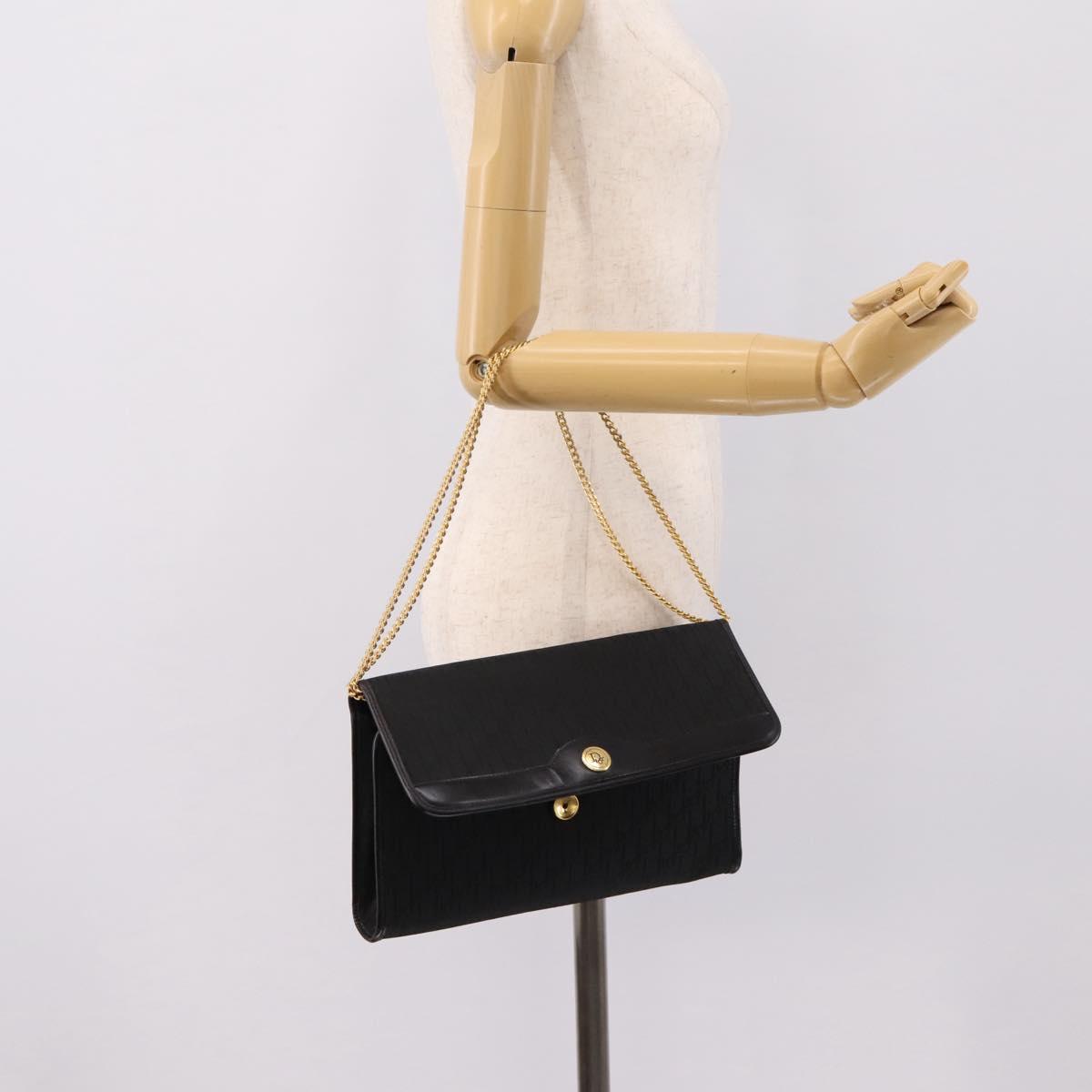 Christian Dior Trotter Canvas Chain Shoulder Bag Black Gold Auth 201497