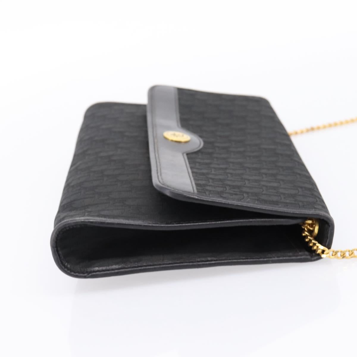 Christian Dior Trotter Canvas Chain Shoulder Bag Black Gold Auth 201497