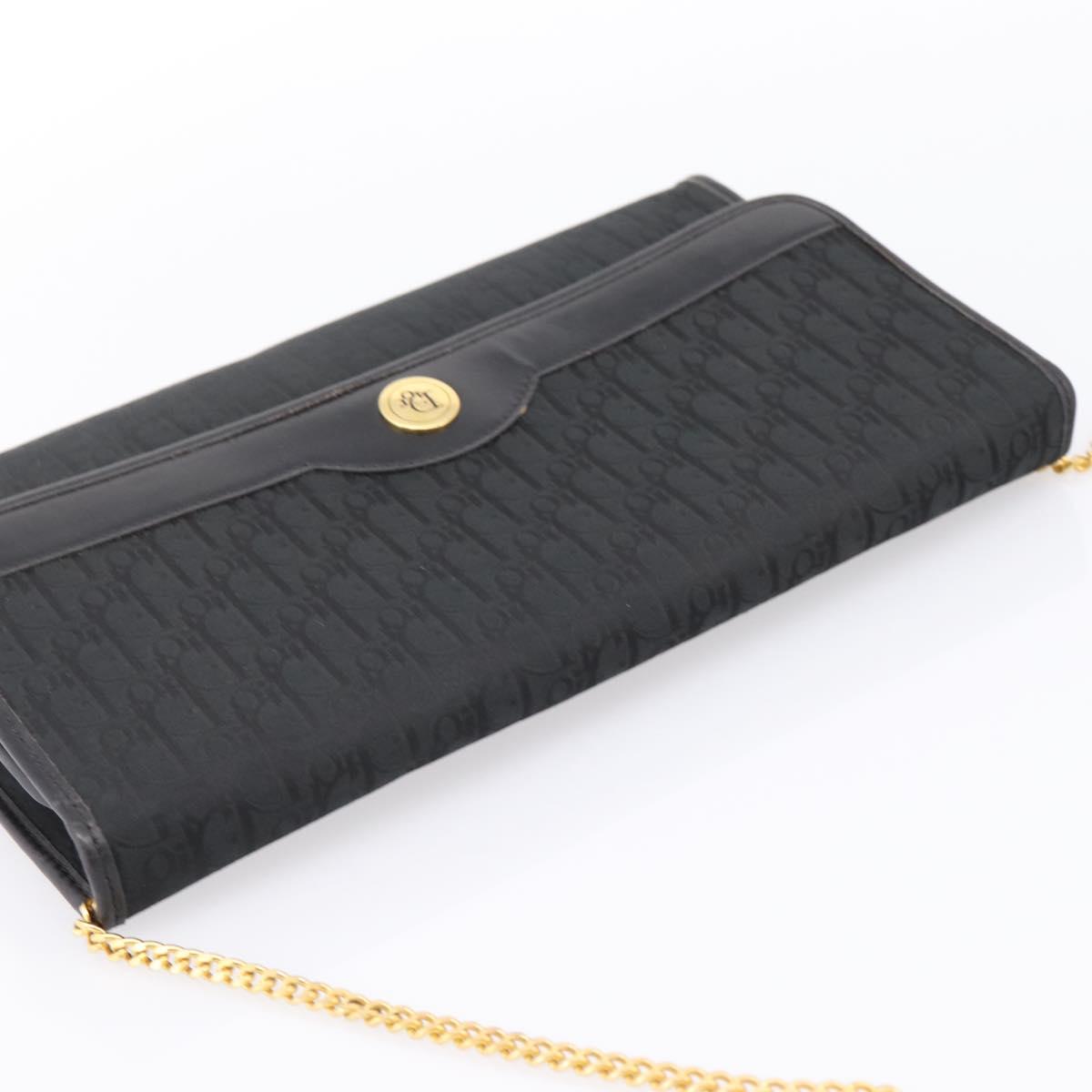 Christian Dior Trotter Canvas Chain Shoulder Bag Black Gold Auth 201497