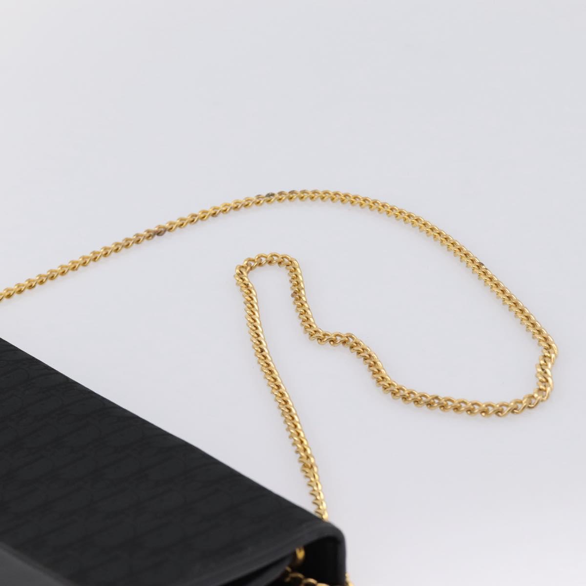 Christian Dior Trotter Canvas Chain Shoulder Bag Black Gold Auth 201497