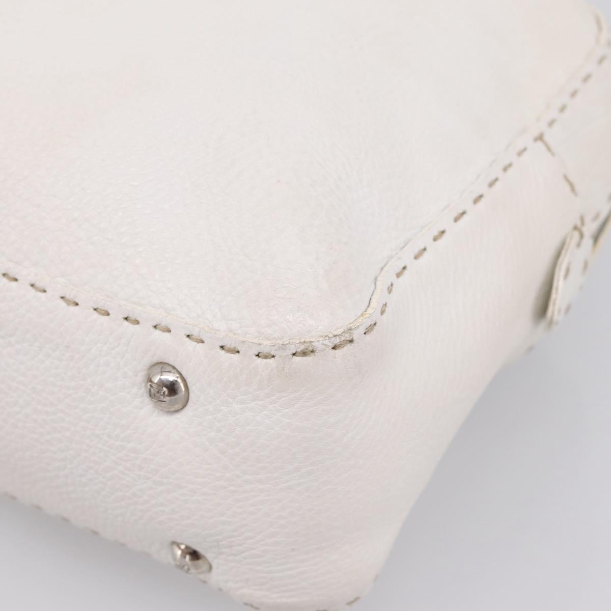 FENDI Celeria Hand Bag Leather White Silver Auth 201501