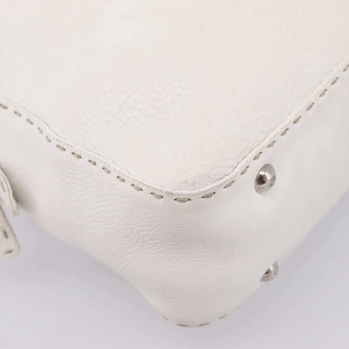 FENDI Celeria Hand Bag Leather White Silver Auth 201501
