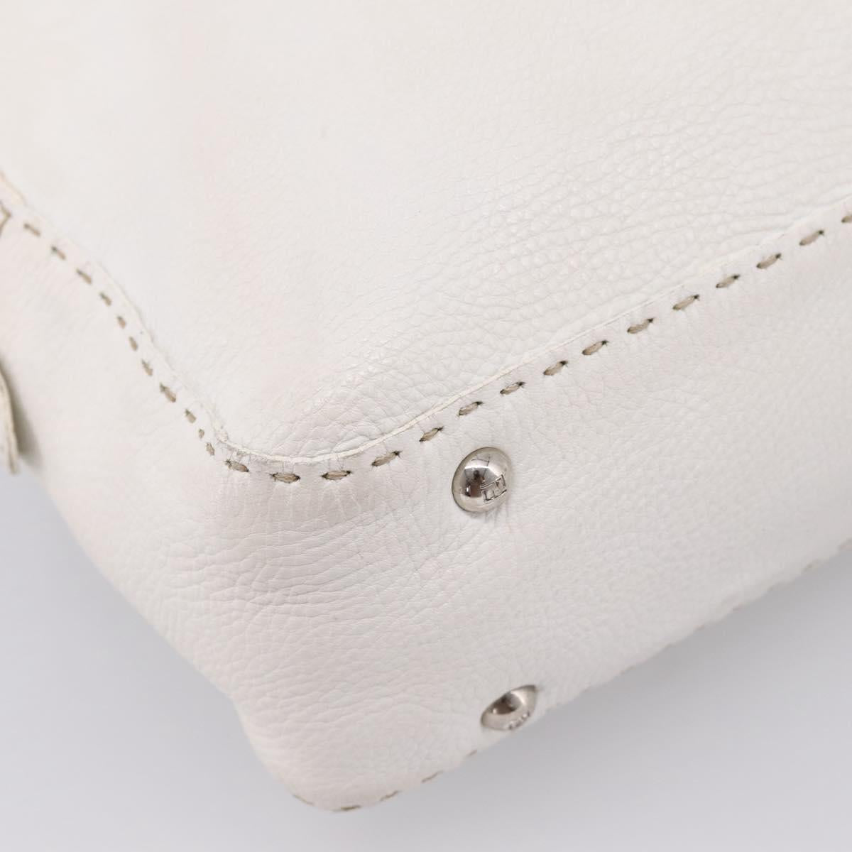 FENDI Celeria Hand Bag Leather White Silver Auth 201501