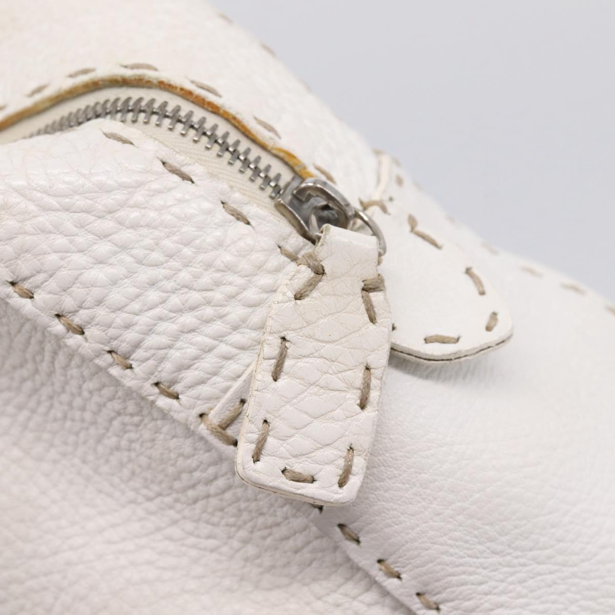 FENDI Celeria Hand Bag Leather White Silver Auth 201501