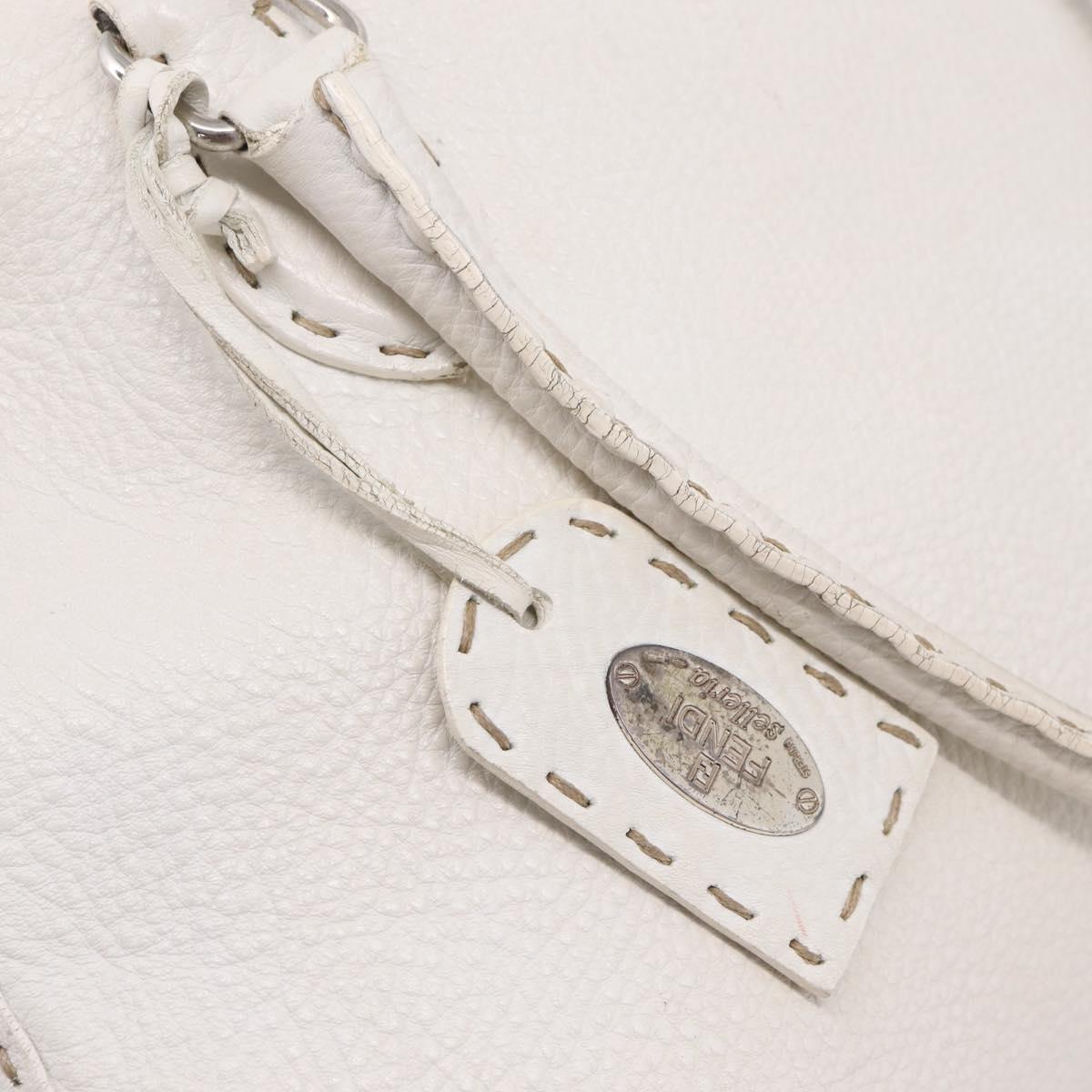FENDI Celeria Hand Bag Leather White Silver Auth 201501