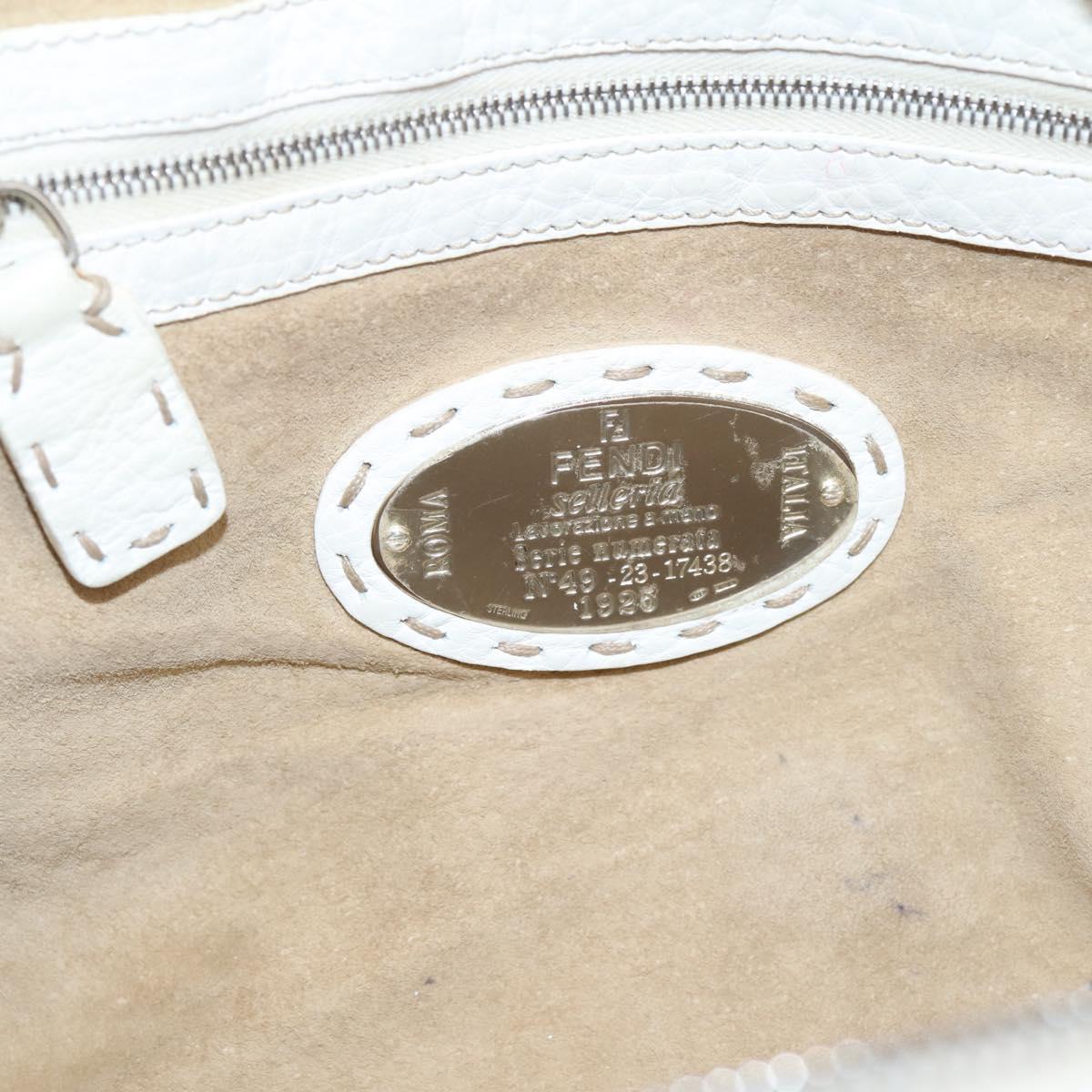 FENDI Celeria Hand Bag Leather White Silver Auth 201501