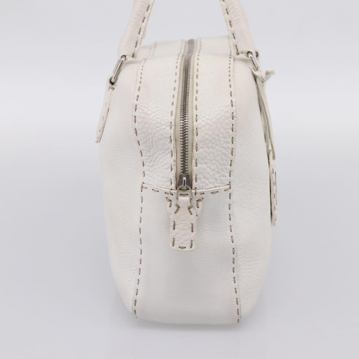 FENDI Celeria Hand Bag Leather White Silver Auth 201501