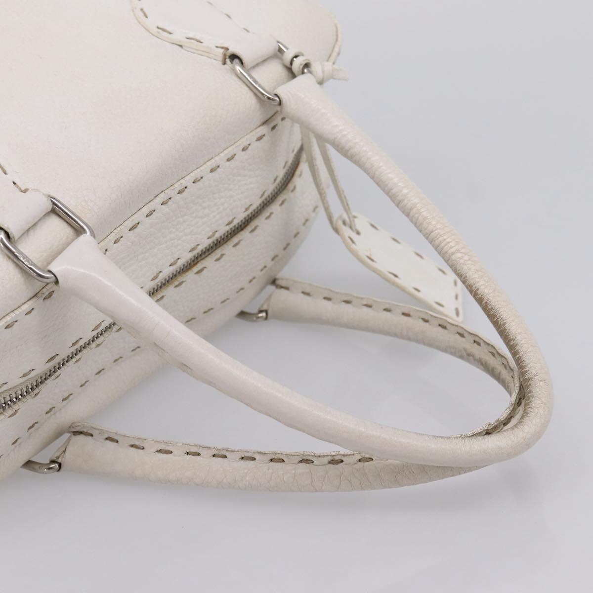 FENDI Celeria Hand Bag Leather White Silver Auth 201501