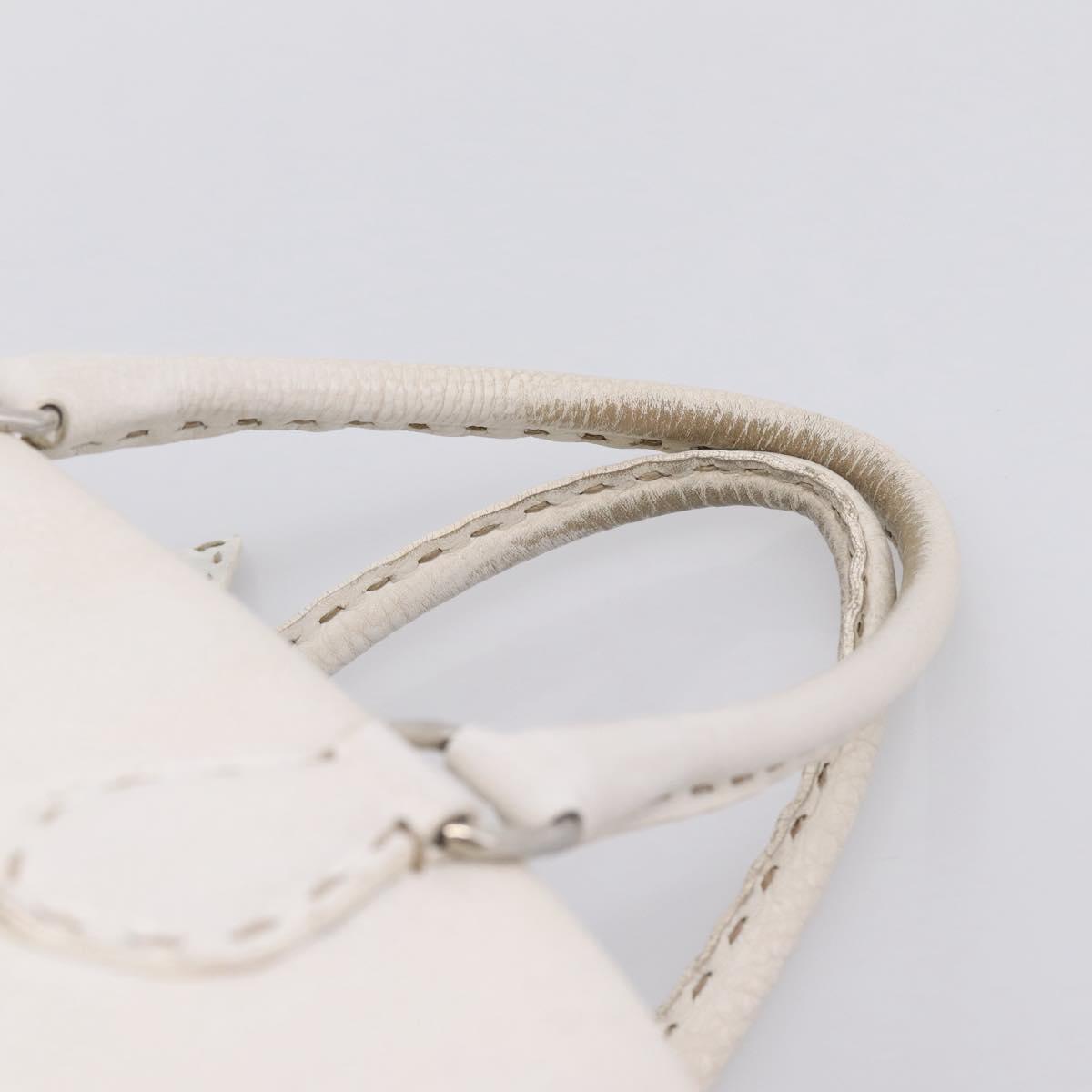 FENDI Celeria Hand Bag Leather White Silver Auth 201501