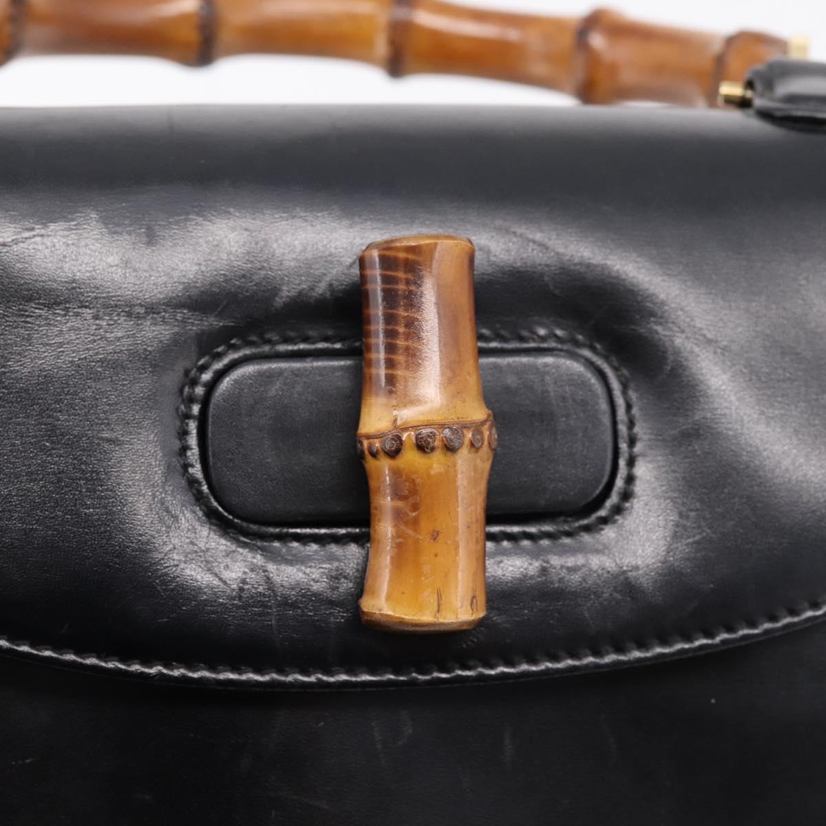 GUCCI Bamboo Hand Bag Leather Black Gold 000 1364 0633 Auth 201509A