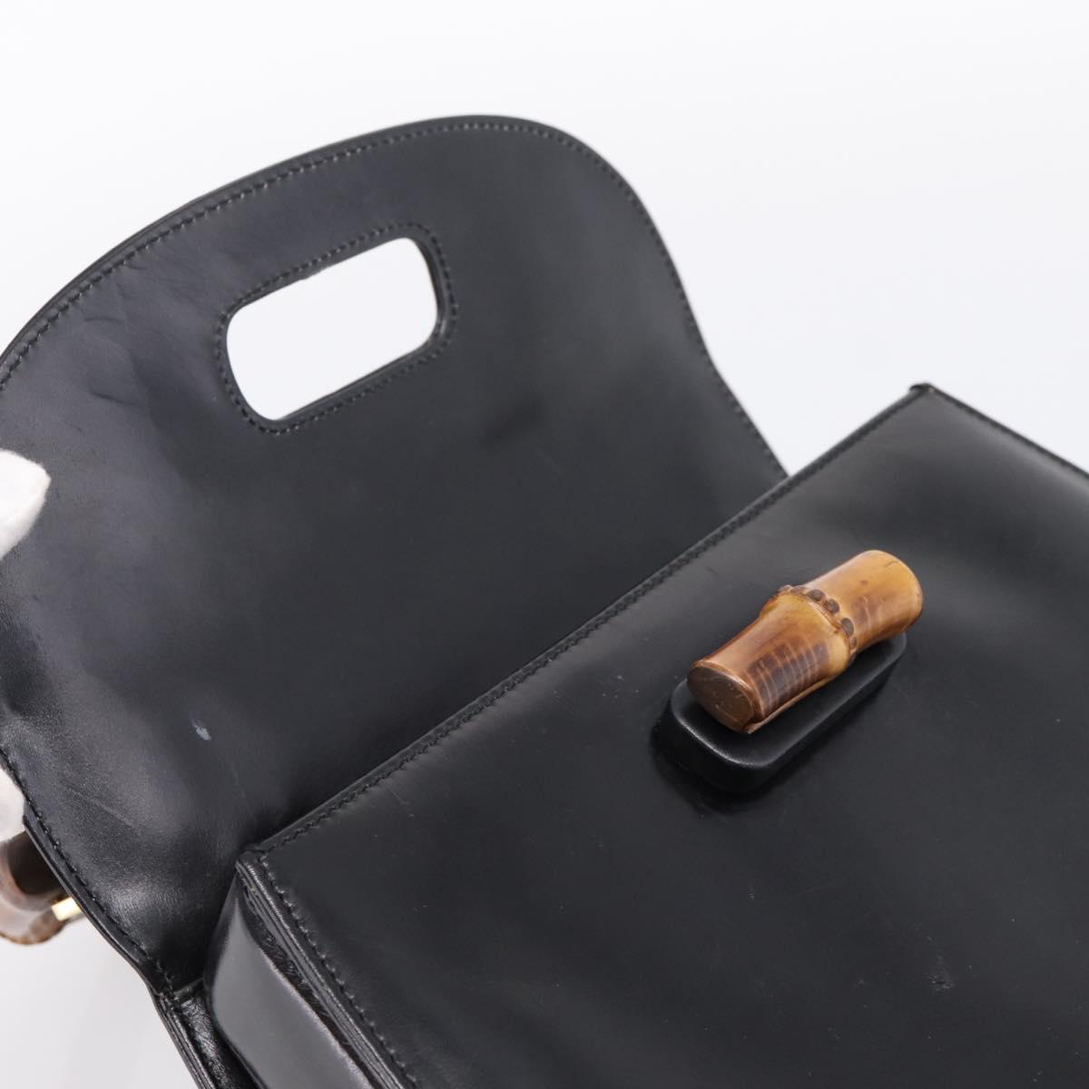 GUCCI Bamboo Hand Bag Leather Black Gold 000 1364 0633 Auth 201509A
