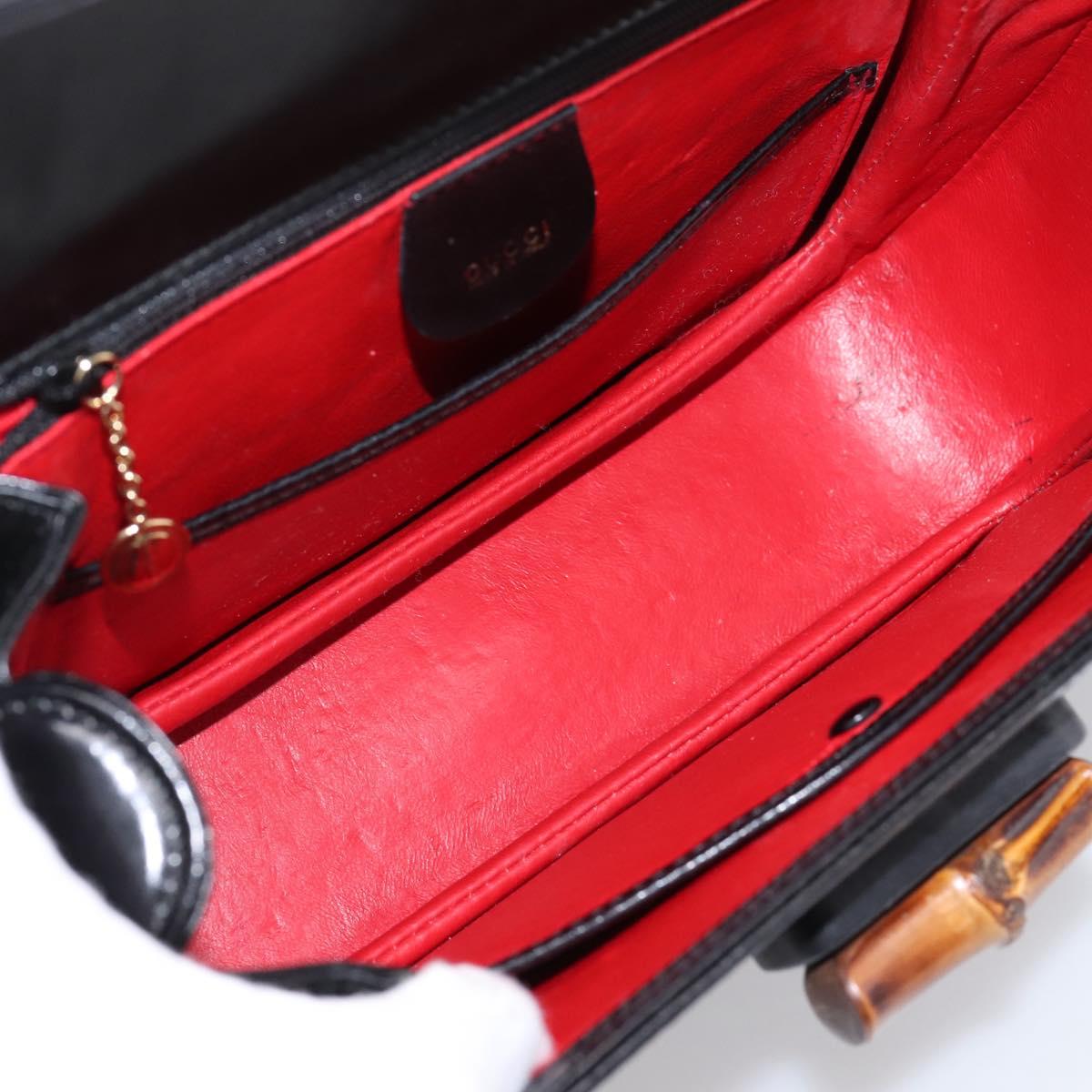 GUCCI Bamboo Hand Bag Leather Black Gold 000 1364 0633 Auth 201509A
