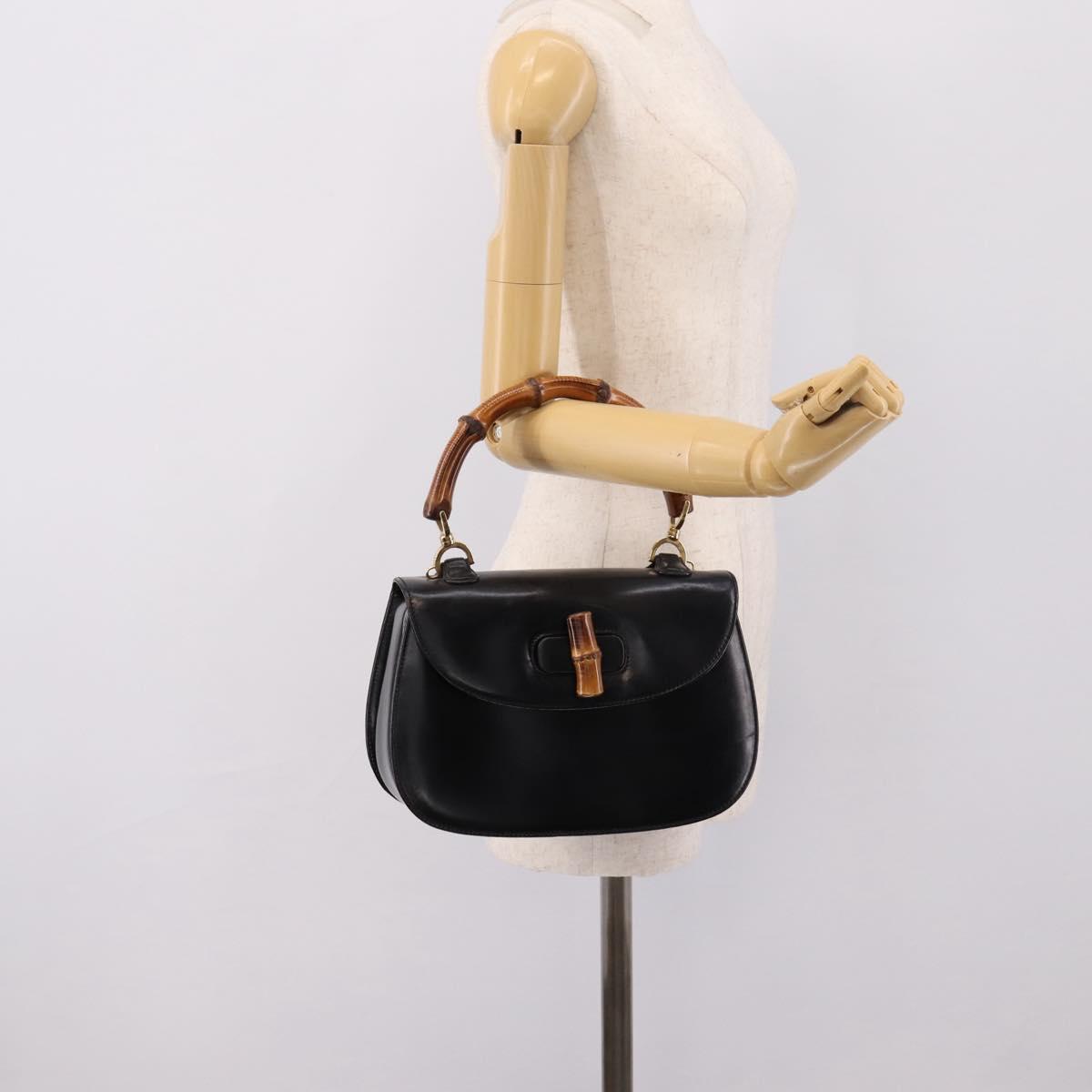 GUCCI Bamboo Hand Bag Leather Black Gold 000 1364 0633 Auth 201509A