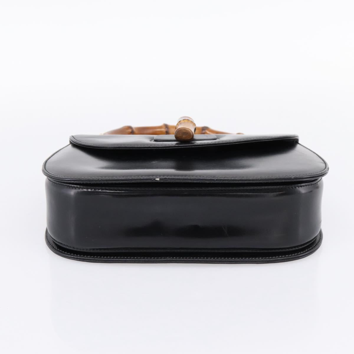 GUCCI Bamboo Hand Bag Leather Black Gold 000 1364 0633 Auth 201509A
