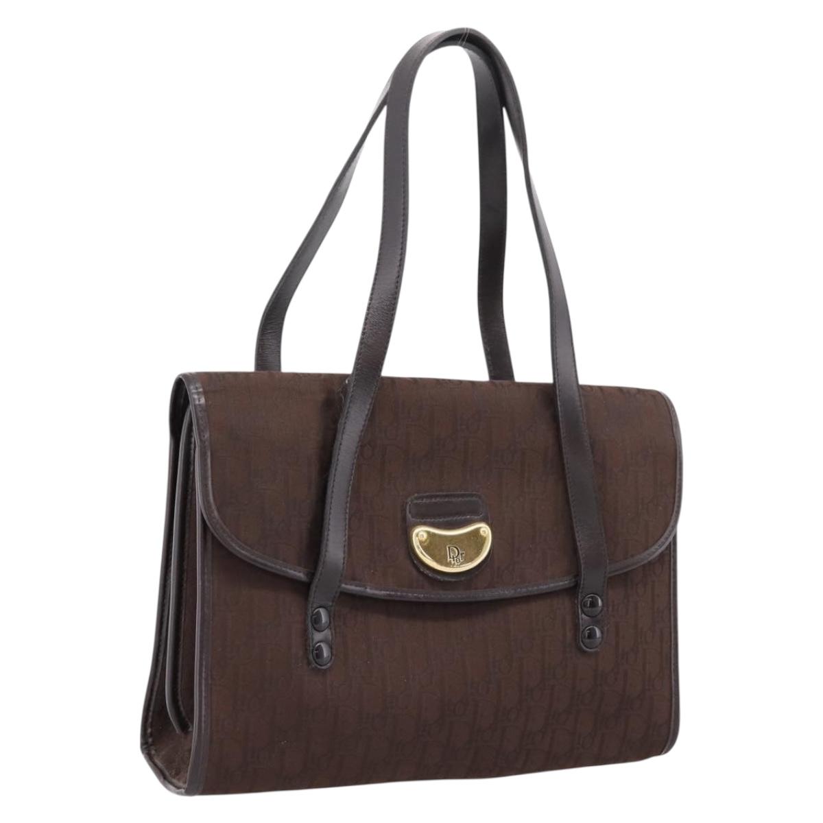 Christian Dior Trotter Canvas Hand Bag Brown Gold Auth 201513