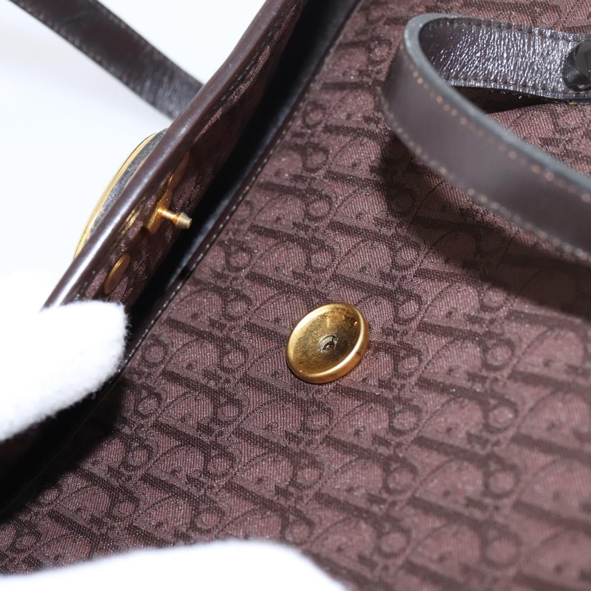 Christian Dior Trotter Canvas Hand Bag Brown Gold Auth 201513