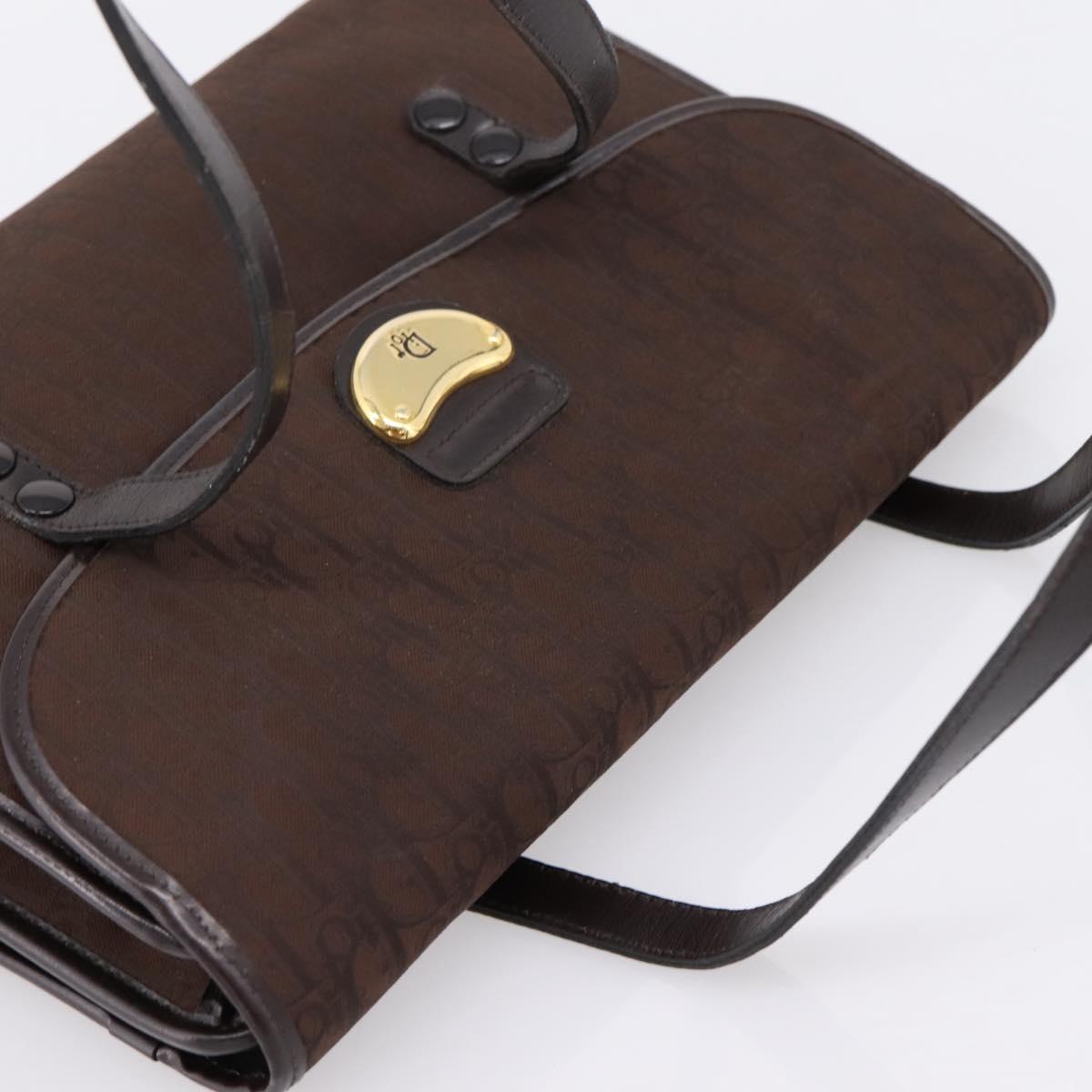 Christian Dior Trotter Canvas Hand Bag Brown Gold Auth 201513