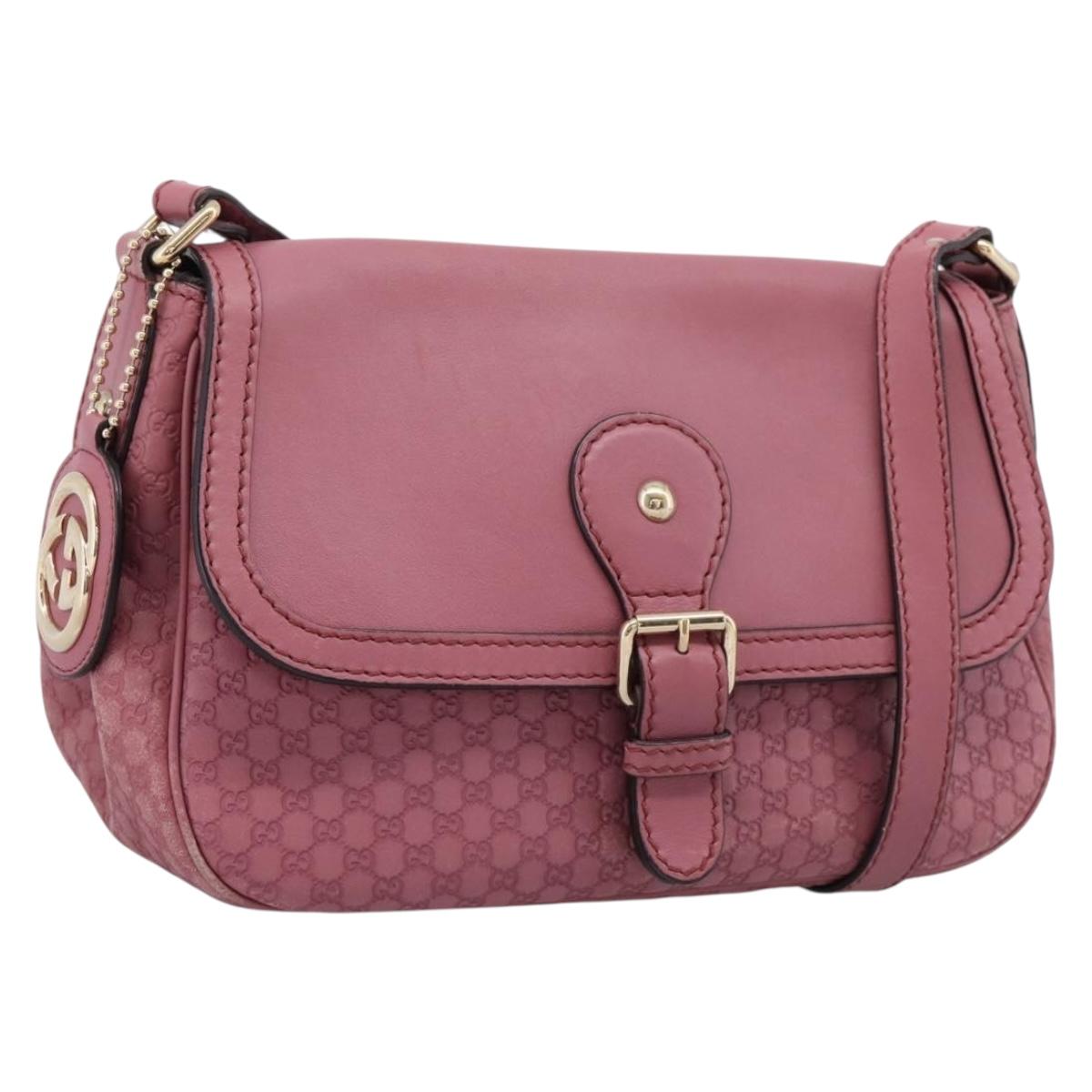 GUCCI Micro GG Canvas Guccissima Bag Leather Pink Gold 308452 Auth 201514