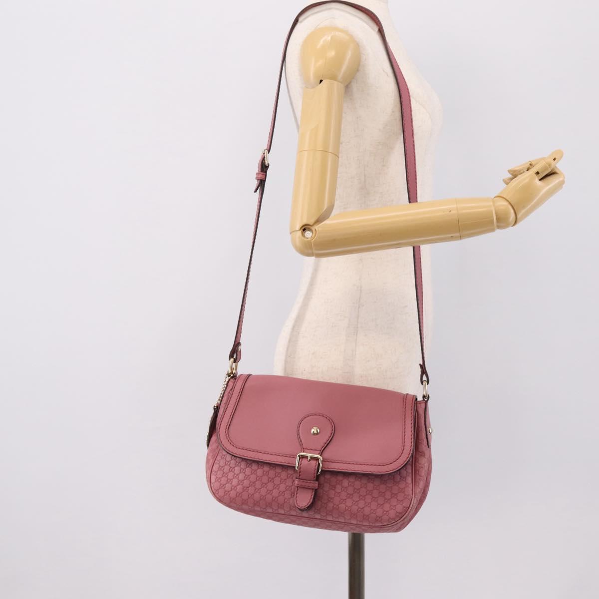 GUCCI Micro GG Canvas Guccissima Bag Leather Pink Gold 308452 Auth 201514