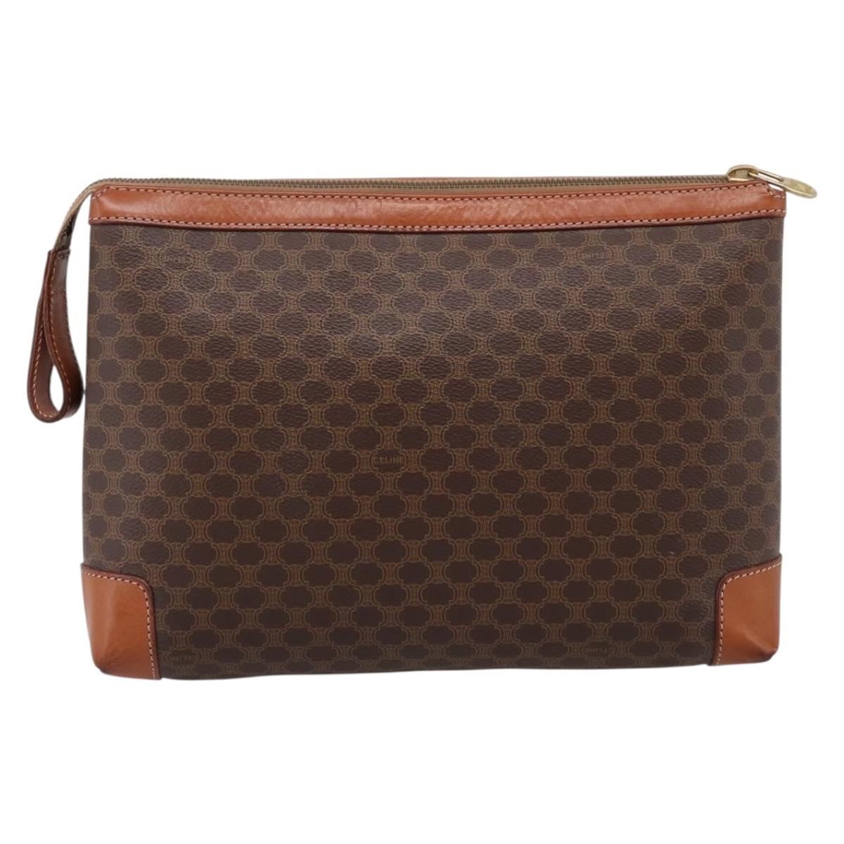 CELINE Macadam Clutch Bag PVC Leather Brown Gold Auth 201520A