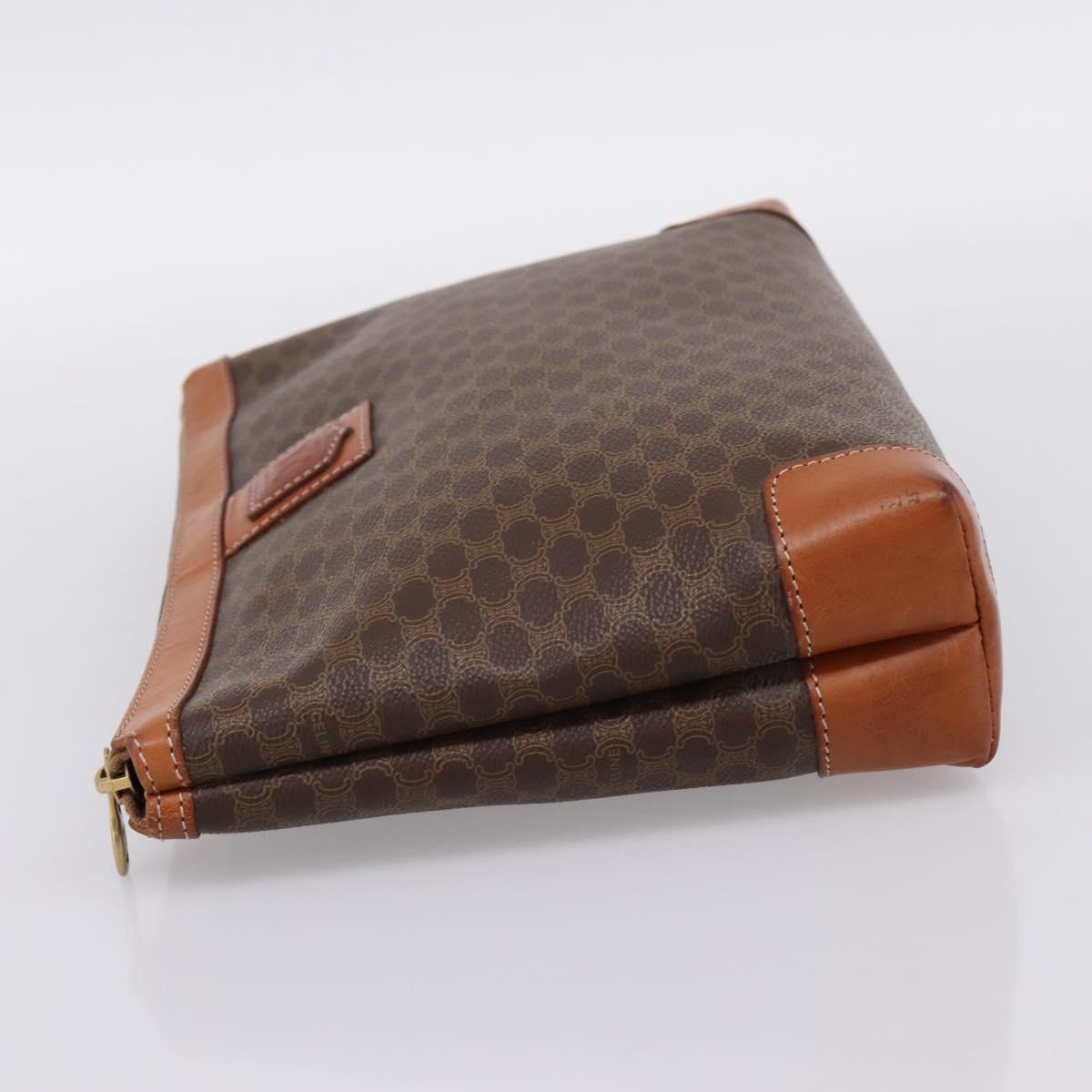 CELINE Macadam Clutch Bag PVC Leather Brown Gold Auth 201520A