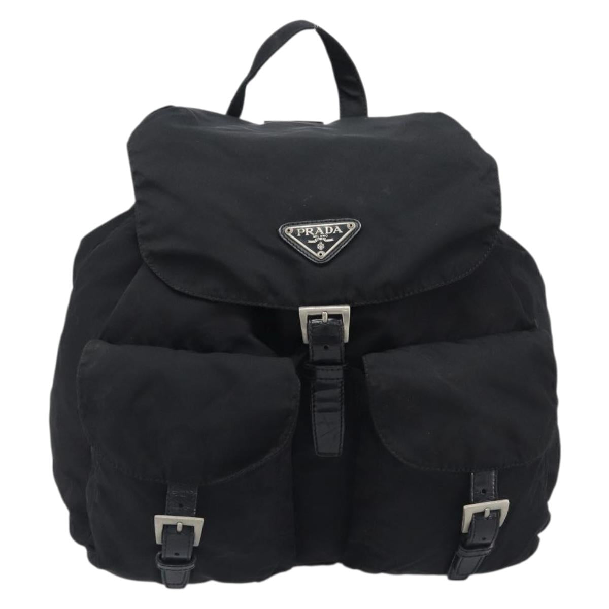 PRADA Backpack Nylon Black Silver Auth 201521