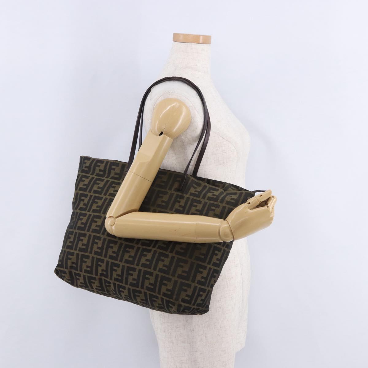 FENDI Zucca Canvas Tote Bag Black Brown Auth 201522