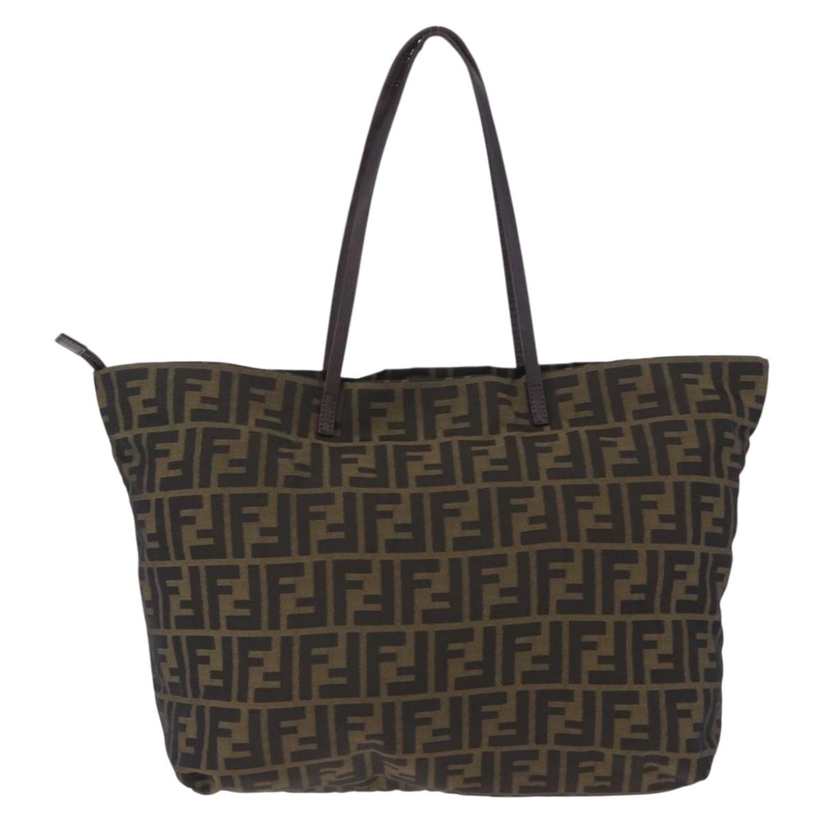 FENDI Zucca Canvas Tote Bag Black Brown Auth 201522