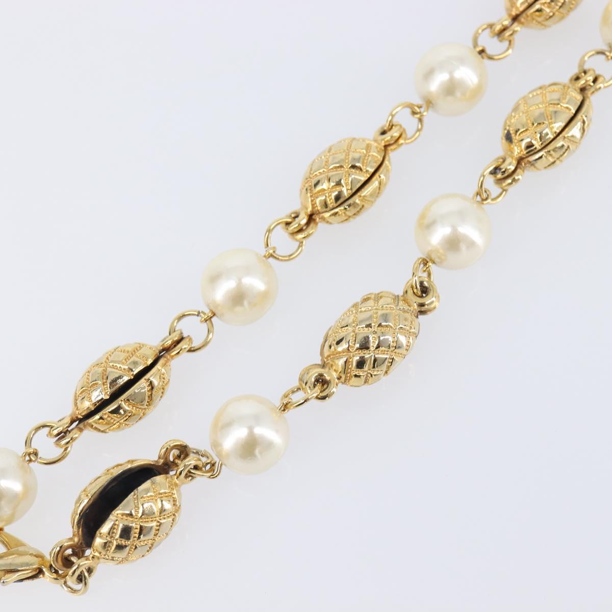 CHANEL Pearl Necklace metal Gold White CC Auth 201532