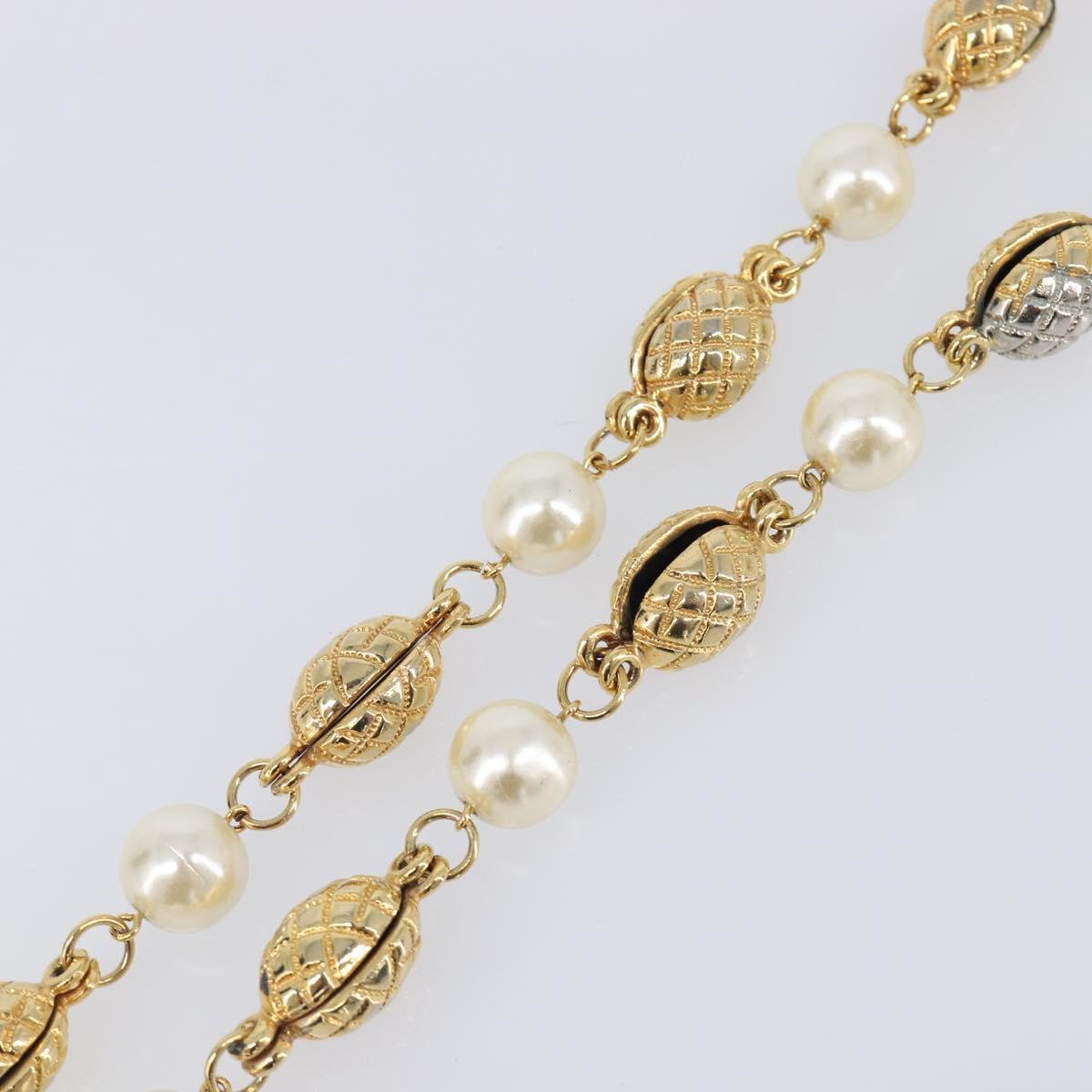 CHANEL Pearl Necklace metal Gold White CC Auth 201532