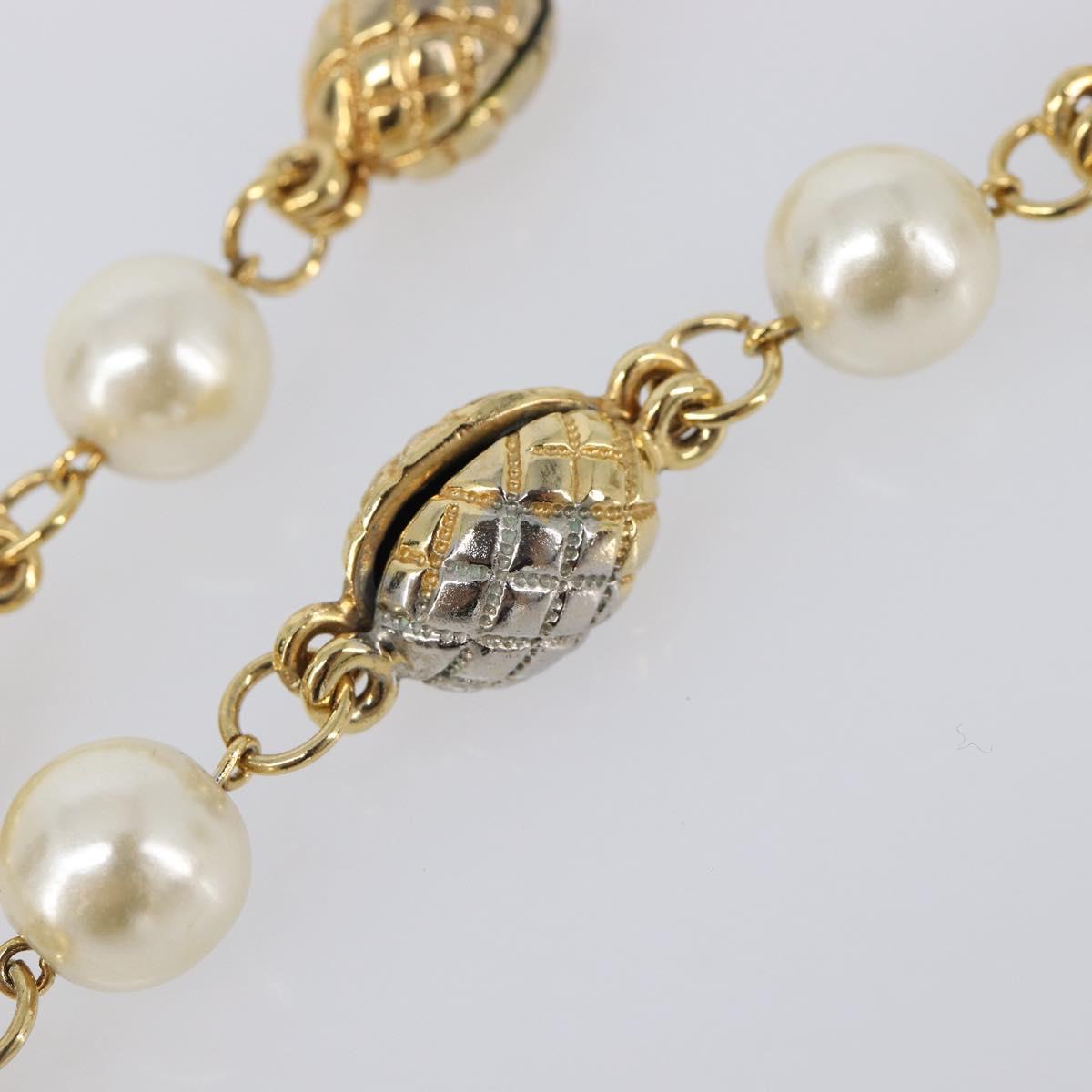 CHANEL Pearl Necklace metal Gold White CC Auth 201532