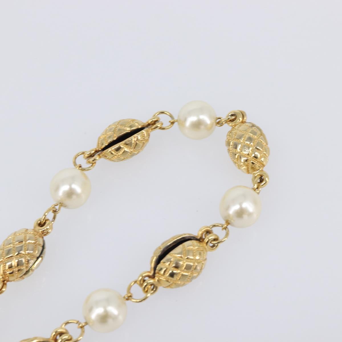 CHANEL Pearl Necklace metal Gold White CC Auth 201532