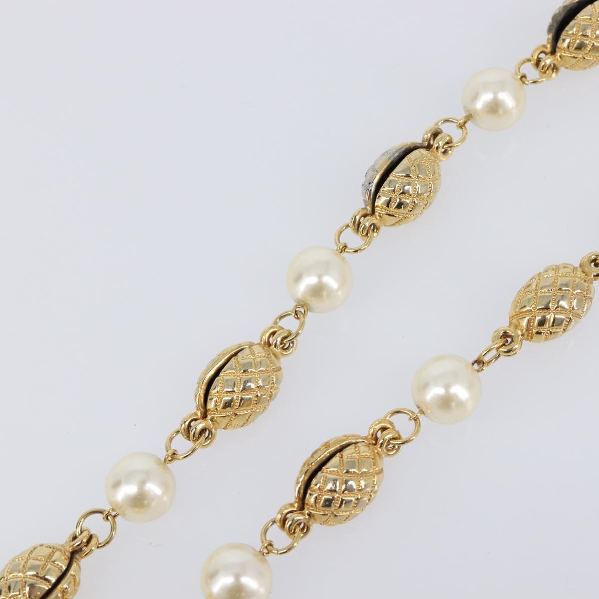 CHANEL Pearl Necklace metal Gold White CC Auth 201532