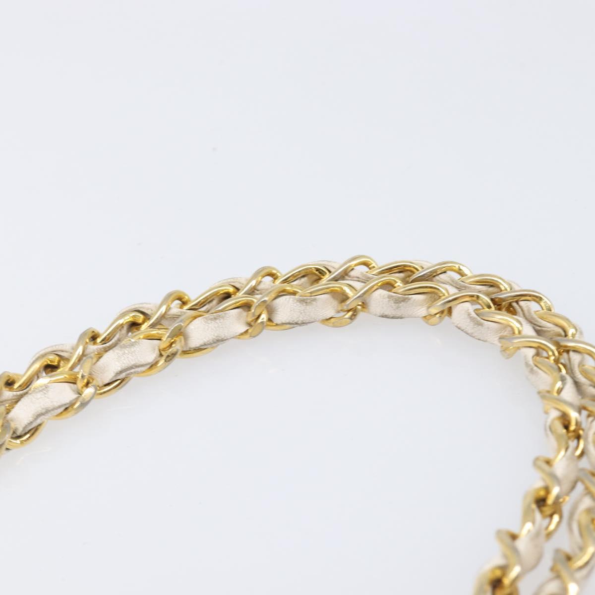 CHANEL Matelasse Double Flap Chain Bag Lamb Skin White Gold CC Auth 201534