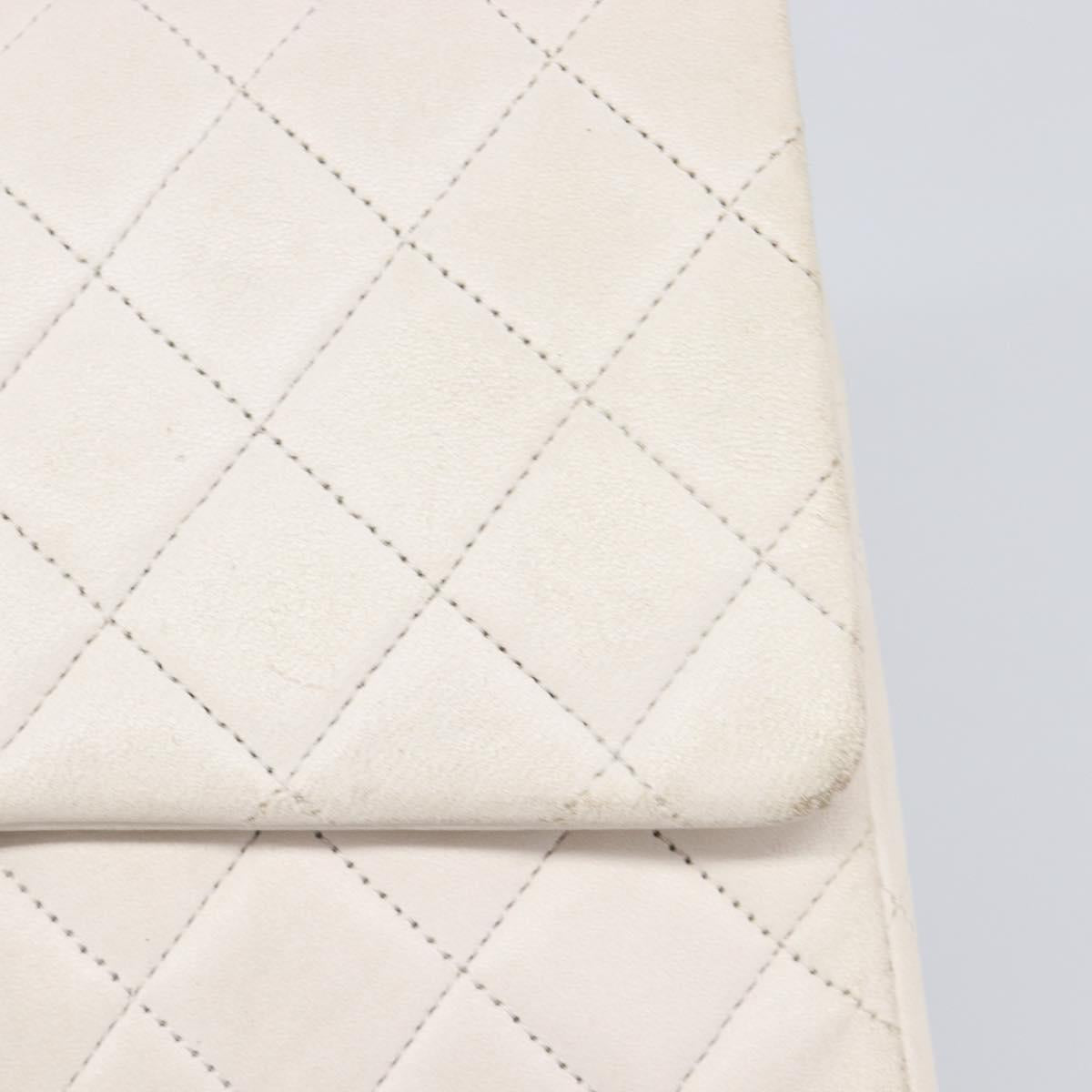 CHANEL Matelasse Double Flap Chain Bag Lamb Skin White Gold CC Auth 201534